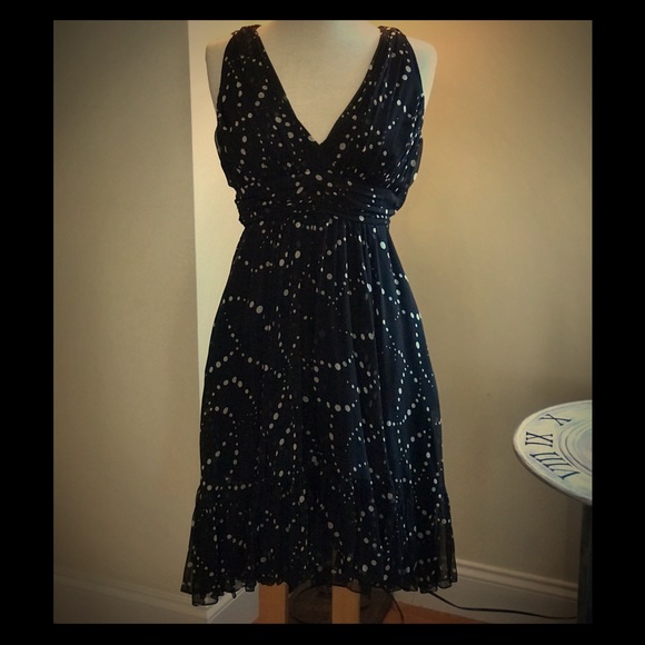 Polka Dot silk Dress DKNY Retro Flow ruffled hem - Picture 3 of 8